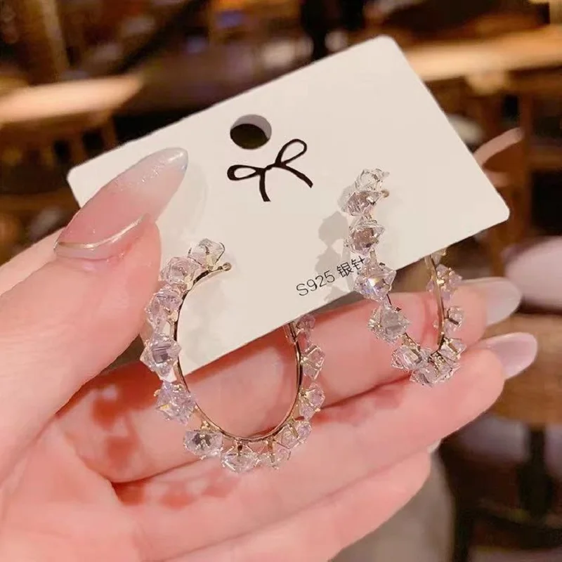 Модни Луксозни Кристални обеци-халки за жени, подарък за Свети Валентин, Модни бижута на едро