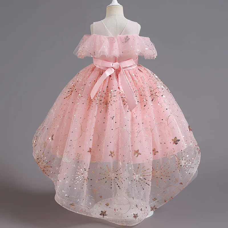 Детско принцеса рокля с открити рамене, сватбената рокля на цветчета, сетчатое дрехи за бебето, дрехи за изпълнения на училищната парти
