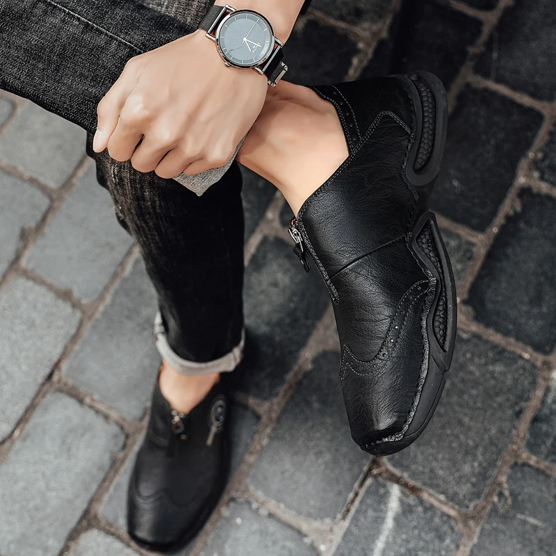 Нов стилен мъжки ежедневни обувки, ръчно изработени Мокасини от мека кожа Дишащи обувки за шофиране Маратонки, Мокасини С мека подметка Мързелива обувки