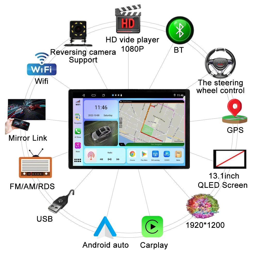 13,1-инчов автомобилното радио, за Kia RIO 2011-2015 RHD Кола DVD GPS навигация Стерео Carplay 2 Din Централна мултимедиен Android Auto