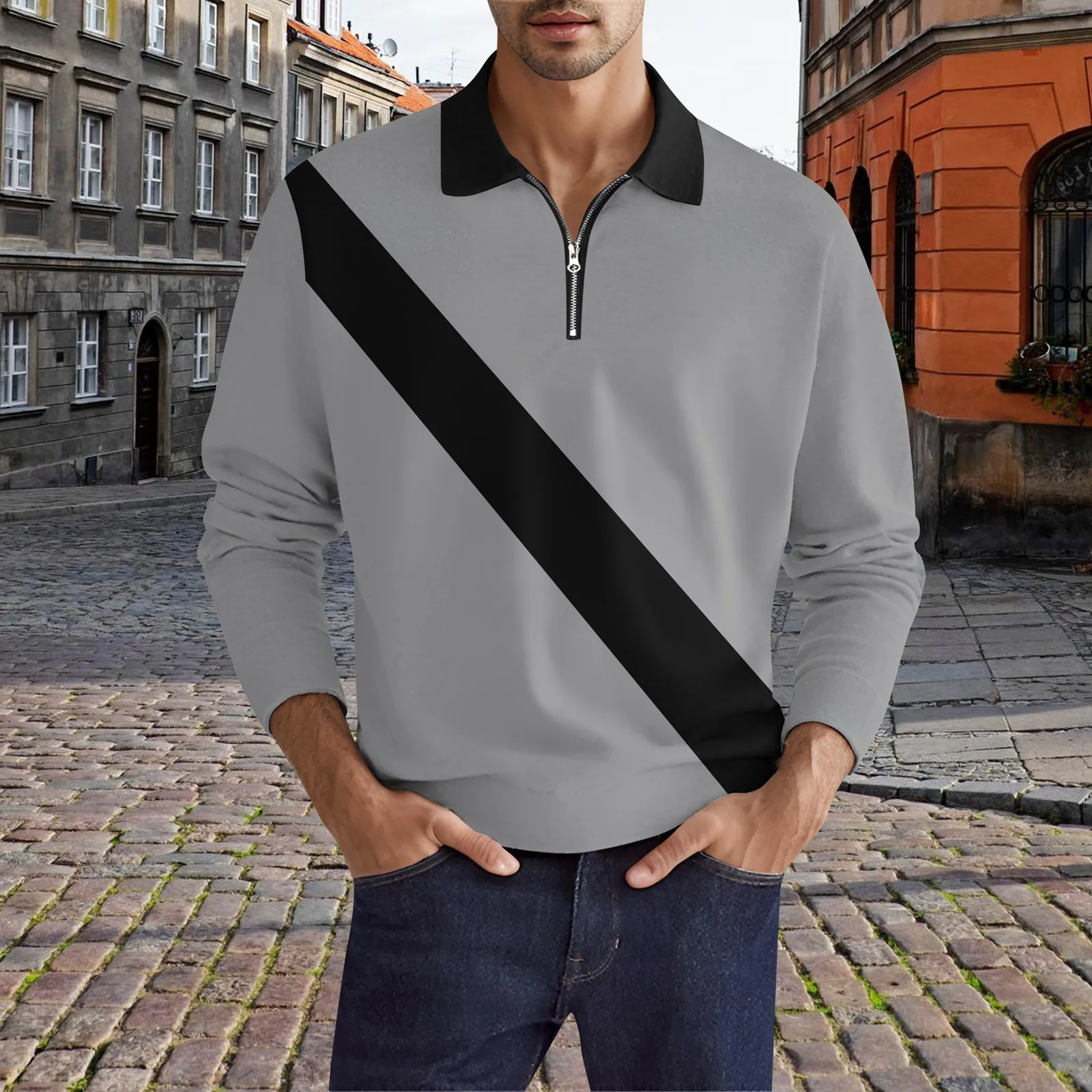 Мъжки ризи с дълъг ръкав с цип на обикновения намаляване, ежедневни бизнес ризи за мъже, пролетно-летни дрехи, оборудвана приятелка с 3D печат