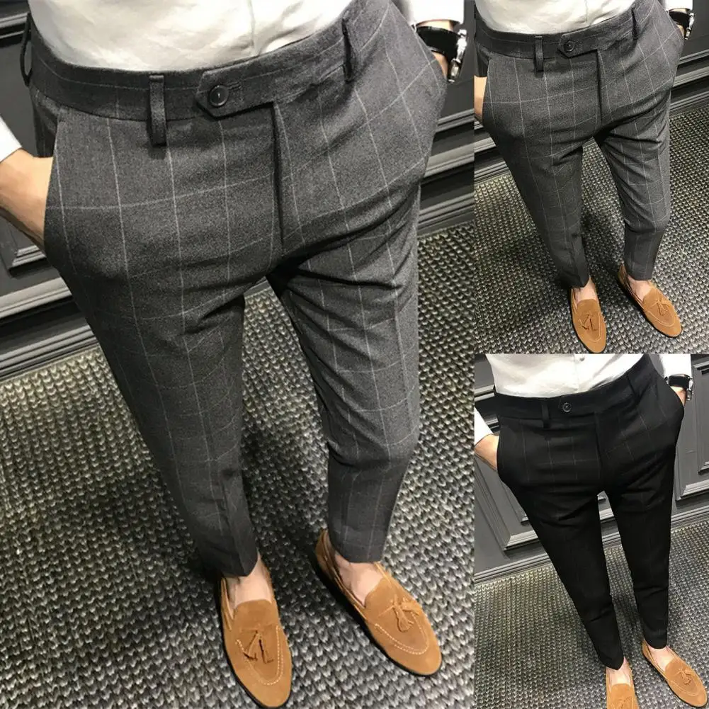 Стилни Мъжки костюмные панталони със защита от ютия, дължина на щиколотку, подходящи за отдих Мъжки панталони