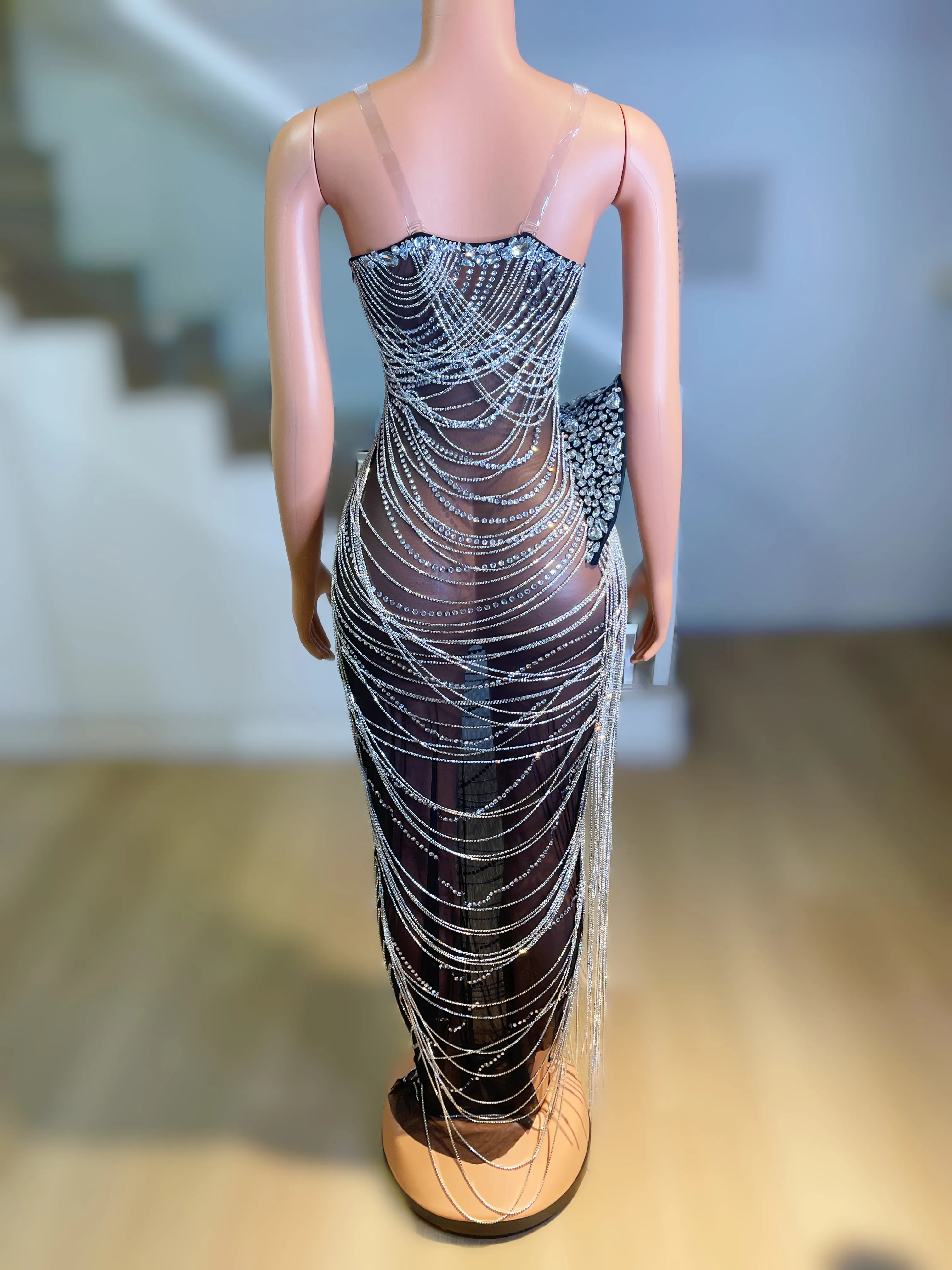 Кристали Веригата Рокли на Ресни и Кристали, с Прозрачна Черна рокля за една Вечер дрешки танцьорка Костюм за рождения Ден