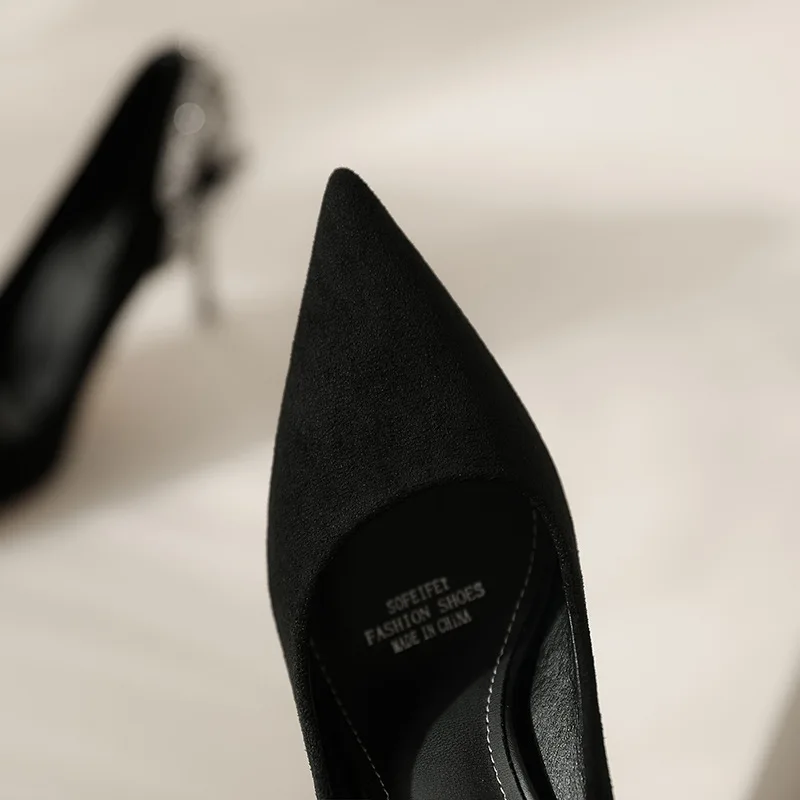 Модни обувки на висок ток с остър пръсти, луксозни обувки на висок ток с кристали, Сватбени обувки-лодки, Клубна пикантен Дамски професионална обувки, пролет 2023 г.
