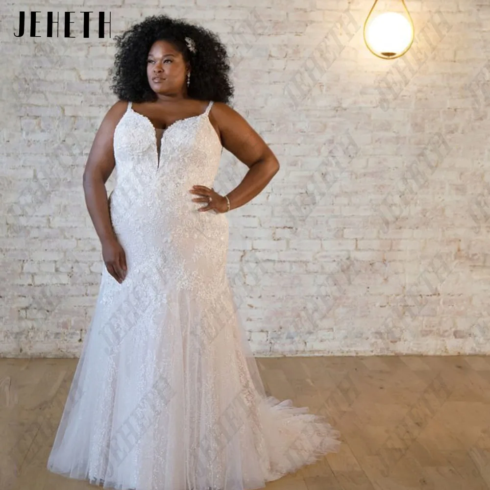 JEHETH Модерна сватбена рокля на тънки спагети презрамки за жени 2023, Булка, големи размери, рокли за булката-русалки, Лейси апликация, vestidos de новия
