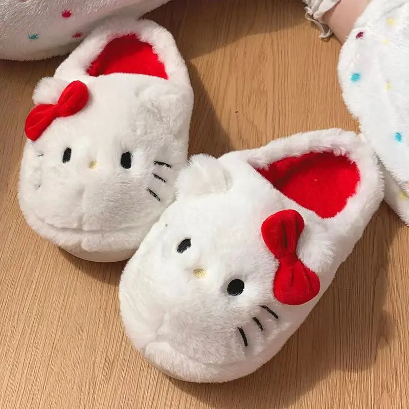 Плюшени чехли Sanrio Здравей Kittys Kawaii, скъпа студентски есенно-зимната спалня, Мек плюшен нескользящая памучен обувки, подарък за момичета