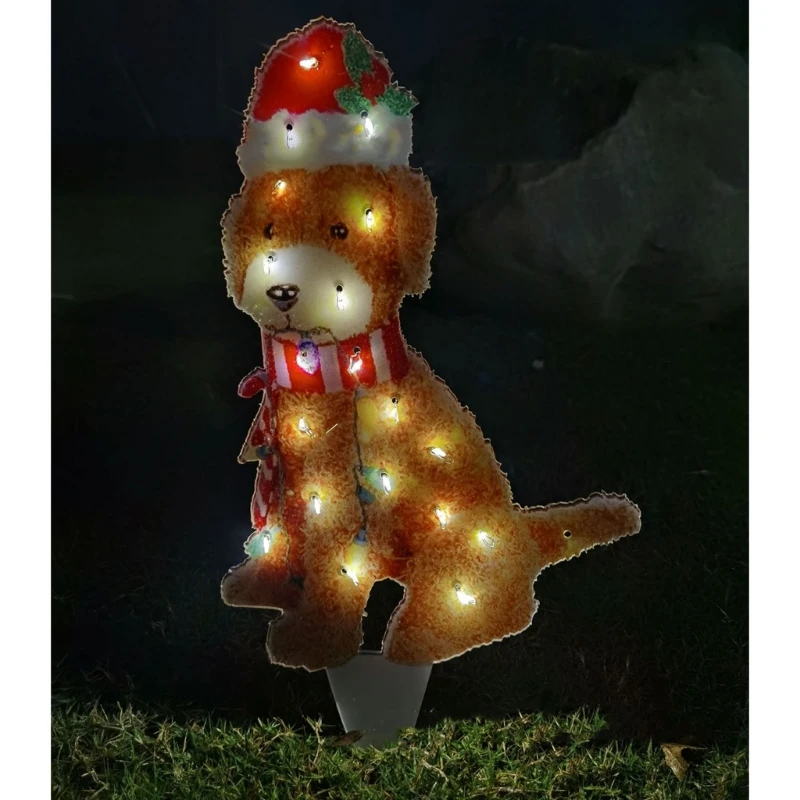 Златни празнични светлини 35x16 см, Коледно led осветление, декорация във формата на кученце-doodle с лъчезарен венец, декорация за градината на открито