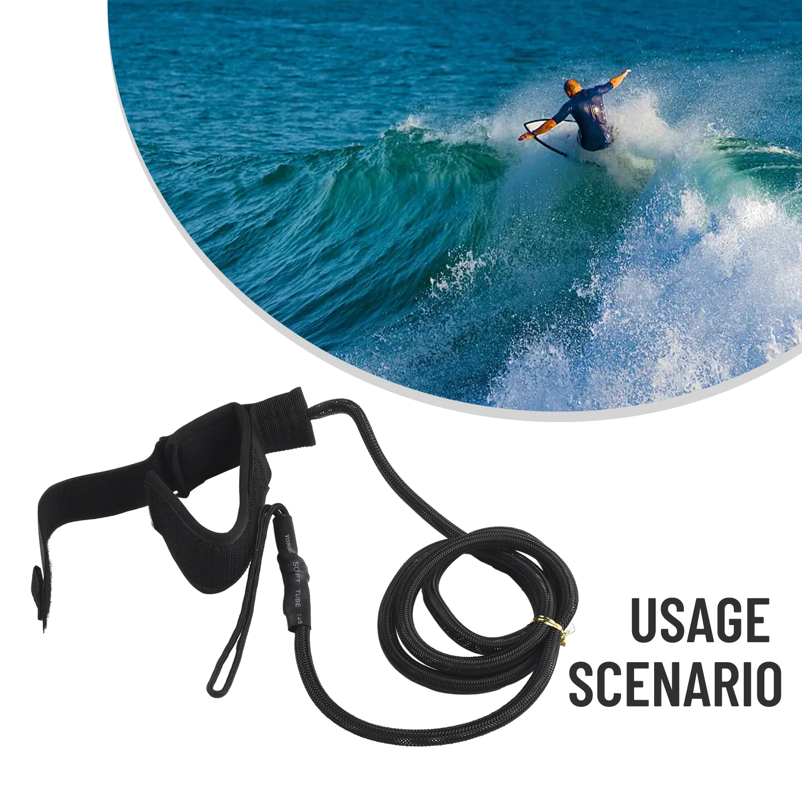 Каишка-на въже, каишка за дъски за сърф, професионален каишка за сърфиране, каишка за гребла за дъски за сърф, черен, Функционален безопасност въже, обикновено използван