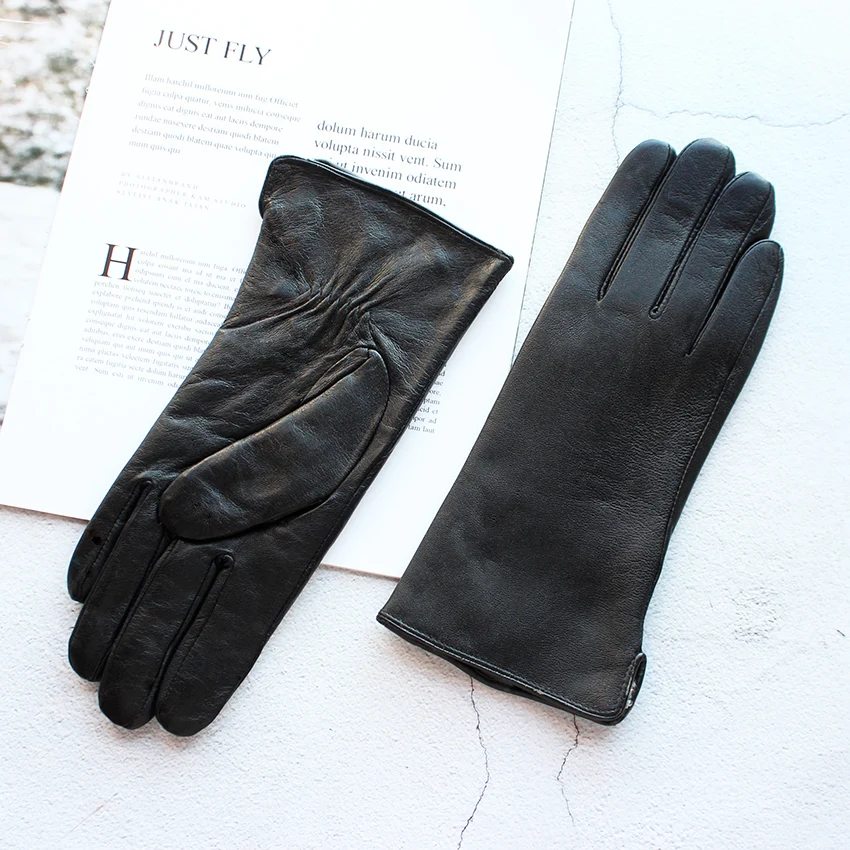 Зимни дебели ръкавици от овча кожа, дамски кожени ръкавици с подплата от кожа агнешко месо, запазването на топлина и студ, модерни ръкавици за карате, ръкавици за езда на мотоциклет