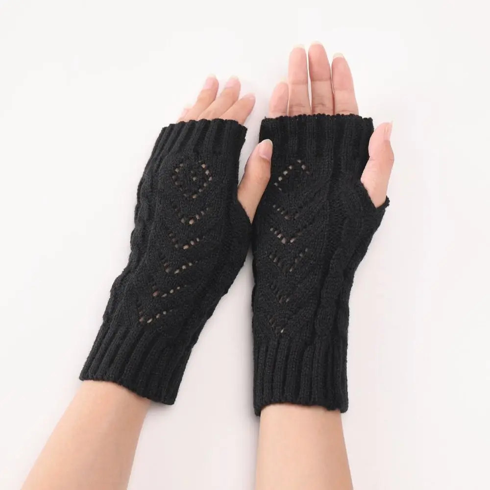 Къси ръкавици до китката в полпальца, разтеглив кухи crochet-топлите ръкавици, Бял, черен, ръкав с отворен пръст, външен ръкав, есен-зима