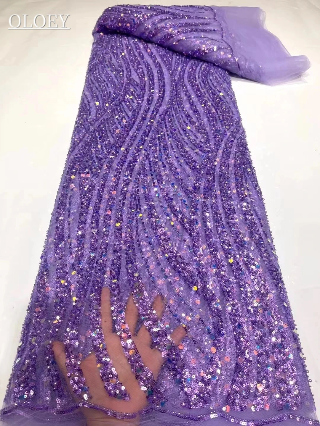 Висококачествена и модерна Френска лейси плат с бродерия на мъниста, Африканска лейси плат с пайети в Нигерия стил за сватбена рокля