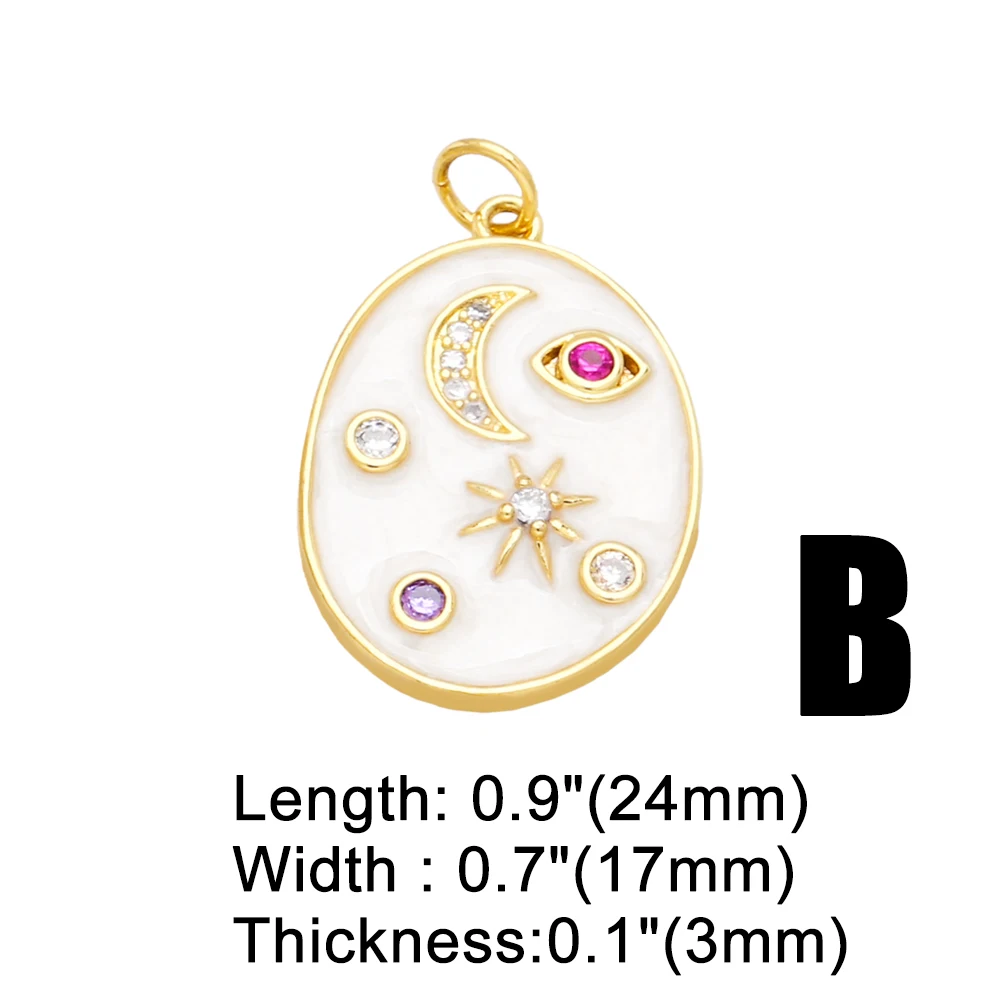 Емайла медальон OCESRIO във формата на Луната и звездите за колиета, Мед, Бяло Златно покритие, кристал, Куха Сърдечна Бижута pdtb045