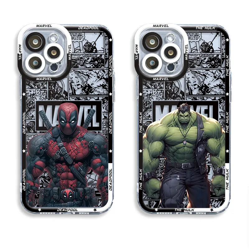 Луксозен калъф Marvel Deadpool The hulk Case за Redmi Note 11T 11 9T 9 11S 12 Pro 10 Pro 10T 8 Pro Note 10 5G Прозрачен Мек