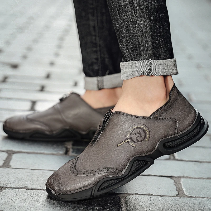 Нов стилен мъжки ежедневни обувки, ръчно изработени Мокасини от мека кожа Дишащи обувки за шофиране Маратонки, Мокасини С мека подметка Мързелива обувки