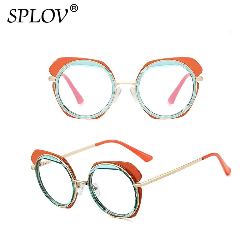 Нова мода Ретро TR90 Метални кръгли дамски слънчеви очила в рамка двойна цветове с неправилна форма Женски оптични очила с анти-синя светлина UV400