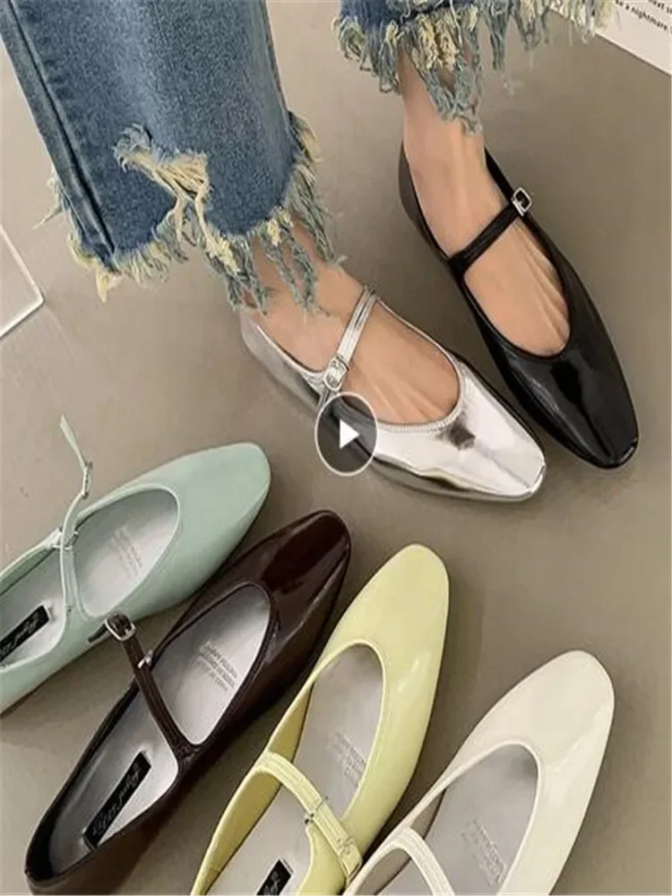 Летни Нови дамски обувки на плоска подметка с модерен плитка катарама, дамски ежедневни меки обувки Mary Jane, Улични балет апартаменти в плоска подметка