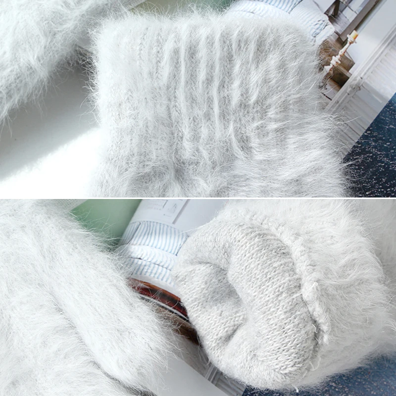 1 чифт женски зимни утолщенных топли плюшени еластични ръкавици с имитация на кожа заек, ръкавици с един пръст на всички пръсти, улични обикновена модерни ръкавици