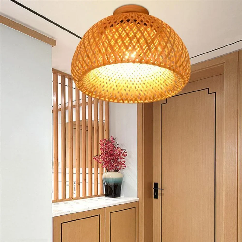 Висококачествена подвесная лампа в селски стил от бамбуково тъкане на ръчен труд, окачена лампа за хранене и бара
