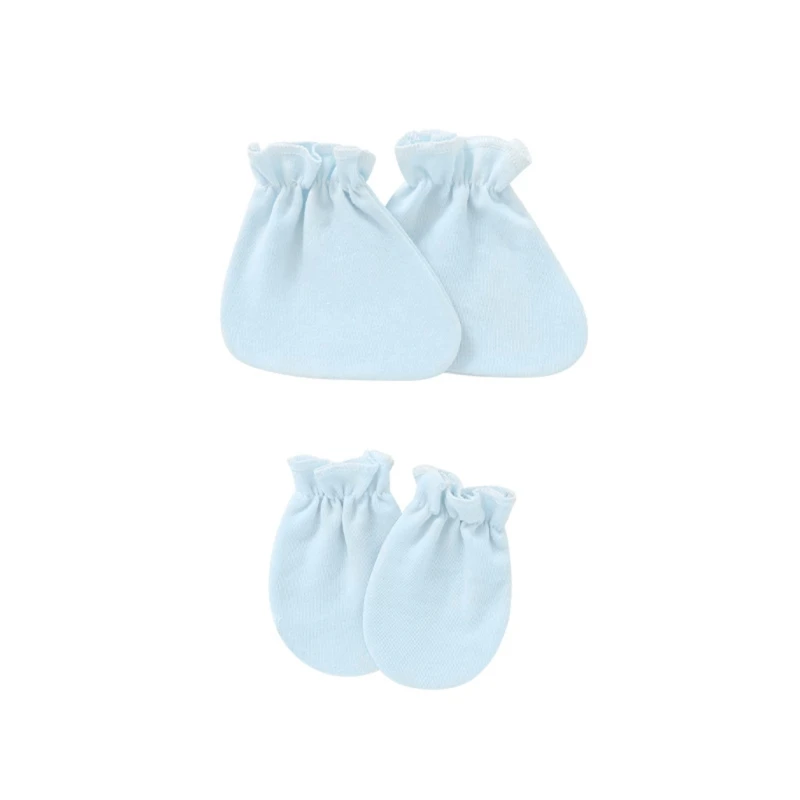2 чифта ръкавици за новородено, комплект чорапи за защита от надраскване, Меки памучни ръкавици за защита на краката, комплект калъфи за крака G99C