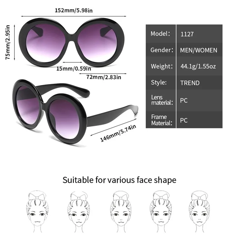 2023 Модни повече от Големи Кръгли Слънчеви Очила за Жени, Маркови Дизайнерски Реколта Градиентные Слънчеви Очила с UV400, Очила за Пътуване