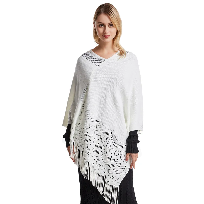 През пролетта и есента Популярна дамски шал в европейския и американския стил с пискюли, пуловер от акрил, имитация на кашмир.
