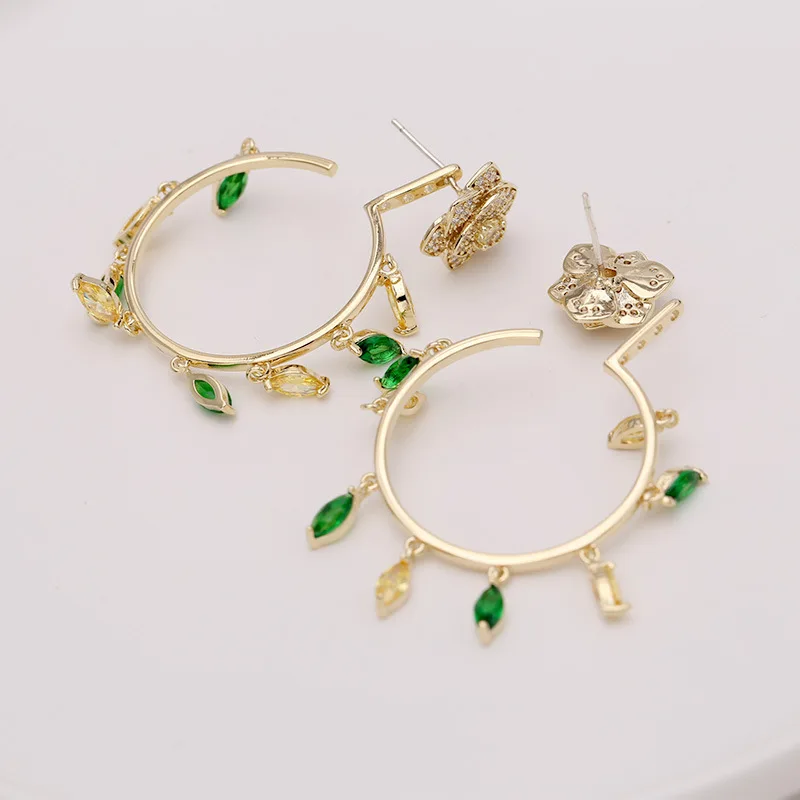 Луксозни обеци с камелией, обеци с пискюли под формата на златен кръг от цирконий AAA, подвижни модни обеци с двойна употреба с високо качество