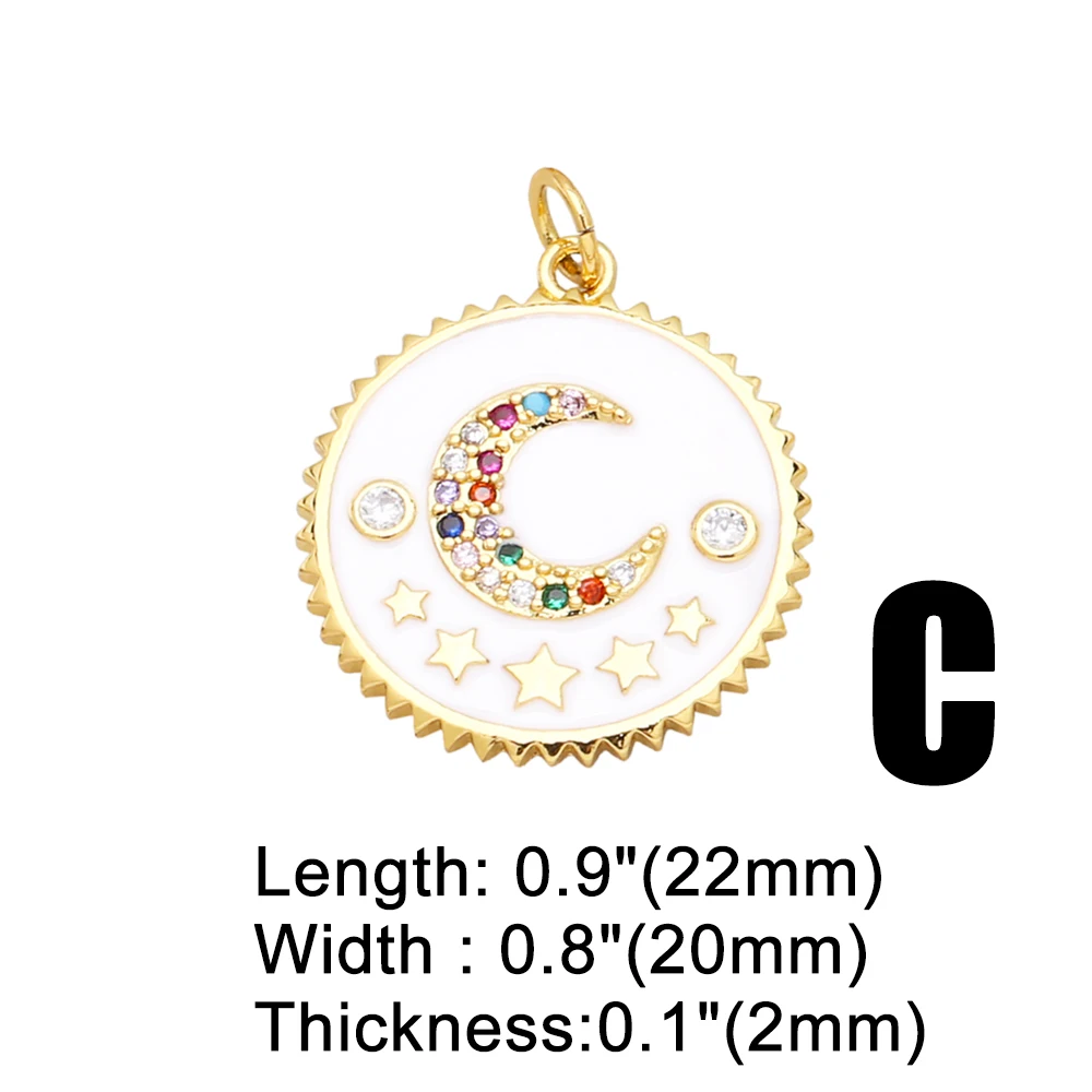 Емайла медальон OCESRIO във формата на Луната и звездите за колиета, Мед, Бяло Златно покритие, кристал, Куха Сърдечна Бижута pdtb045