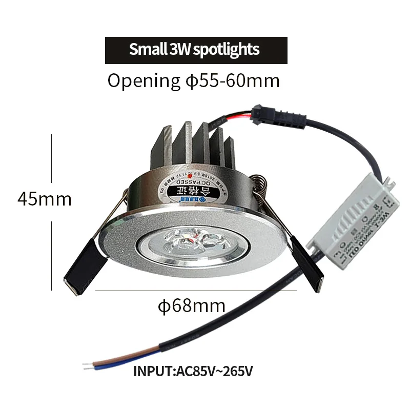 【отвор 55 mm】 - вградени мини прожектор с 3 W led тавана лампа 110 Волта И 220 В, вграден в помещение с малка лампа с двигател