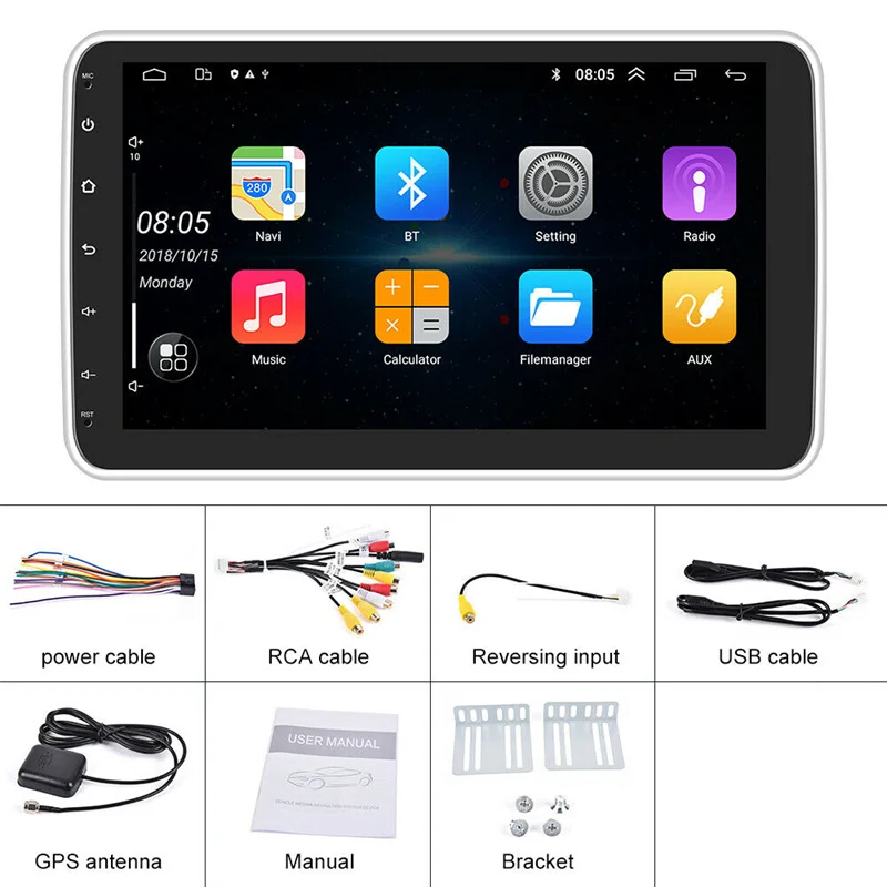 1Din Android 10-Инчов Автомобилен Мултимедиен Плейър Универсален Автомобилен Стерео Радио GPS IOS/Android mirror линк За Nissan, Hyundai Kia