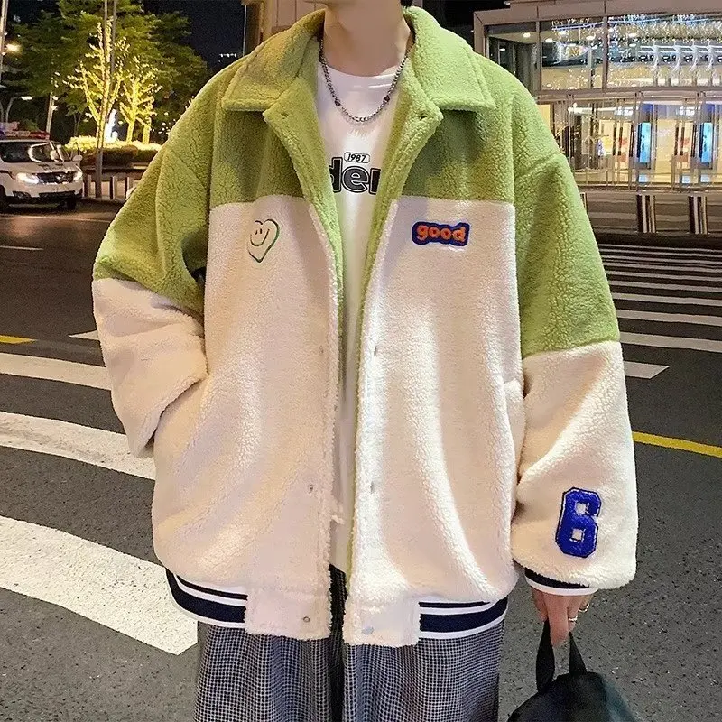 Мъжки якета в стил мозайка с букви, по-Свободни, Корейски стил, Есен, с дълъг ръкав, Универсални, шик, на Главната улица, Харадзюку, мъжки палта, Колеж