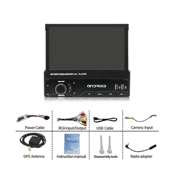 Автомобилна Стерео система със Сензорен екран Single Din и Carplay, 7-инчов Моторизованное Сгъваема Главното Устройство, Аудиоприемник Mirror Линк FM/AM USB