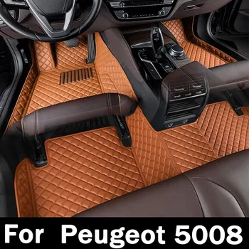 Автомобилни Стелки За Peugeot 5008 P87 MK2 2017 ~ 2023 Pad Луксозна Кожена Подложка Килими Издръжлив Комплект Стелки Детайли на Интериора Автомобилни Аксесоари