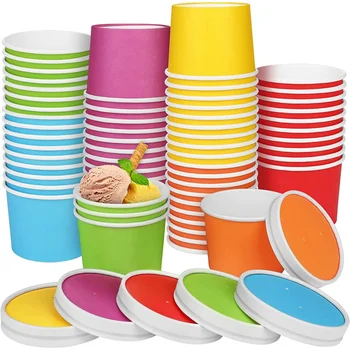 Адаптивен продукт за Еднократна употреба Контейнер за храна Бяла купа от Крафт-хартия, купа за супа и салата с хартия с капак за продажба на съществуващата