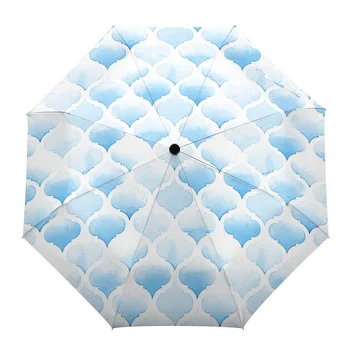Акварел Сафьяновый Синьо Автоматичен Чадър За пътуване, Сгъваем Чадър, Преносими ветроупорен чадъри-чадъри