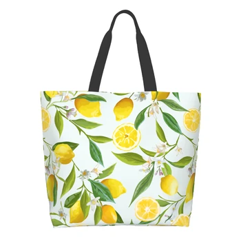 Акварелни Лимони Пазарска чанта за многократна употреба използване на Цветни Листа Чанта-тоут Тропически Плодове Чанта през рамо Ежедневни Лека Голям капацитет