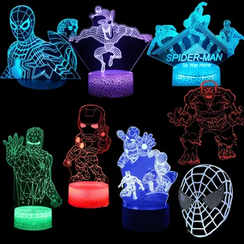 Аниме Отмъстителите Война Безкрайност 3D Led Ночники Spider-Man Железният Човек, Хълк Тор Лампа Цветни променящи се Нощни осветителни Тела Настолна Лампа