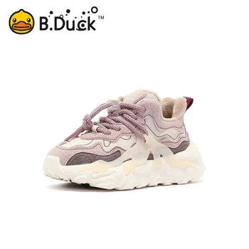 Б. Duck/ Тенденция 2023, Модерен Зимни Обувки За Момичета И Момчета В Корейски Стил, Зимните Обувки от Изкуствена Кожа В клетката, Дебела Топла Плюшен Ежедневни Обувки За Деца
