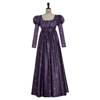 Бална рокля с цветя модел на Джейн Остин в стила на регентството, лилава Винтажное бална рокля с висока талия, костюми