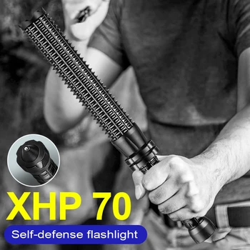 Бейзболна бухалка XHP70 Led фенерче от алуминиева сплав, с възможност за мащабиране, мощен тактически фенер за извънредни ситуации и самозащита, която се презарежда чрез USB