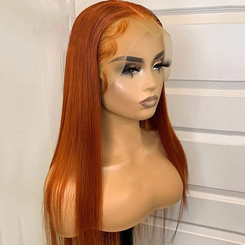 Бесклеевой Оранжево директен Мек Джинджифил перука с дантела отпред с дължина 26 инча за черни жени, детски коса, предварително выщипанные, топлоустойчива всеки ден
