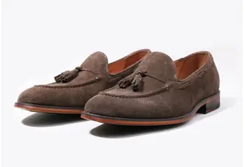 Велур лоферы без закопчалка, модни класическа мъжка еластична, ежедневни мъжки обувки от високо качество с пискюли