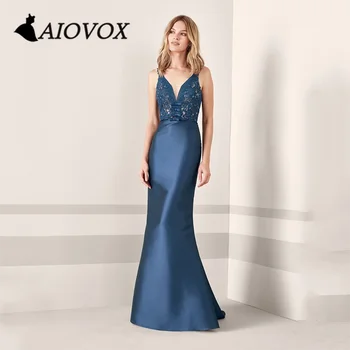 Вечерна рокля за Абитуриентски бал AIOVOX Illusion С V-образно деколте, Атласное Изискано Бельо Вечерна Рокля Русалка с V-образно деколте Vestido De Noche за Жени 2023