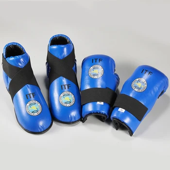 Висококачествени червени/сини Ръкавици ITF от изкуствена кожа за таекуондо, защитни ръкавици за крака, ръкавици за практикуване на бойни изкуства, карате, Защитни съоръжения за тренировки