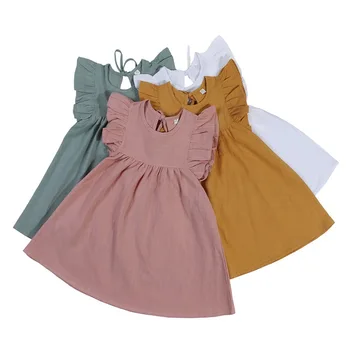 Висококачествено рокля в ретро стил за момичета, Дрехи за малките момичета 2-6 години, ленено рокля с волани