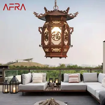Висящи лампи с китайски фенер AFRA, градинска водоустойчива led кафява ретро-полилей за домашен интериор на коридора на хотела, електрификация