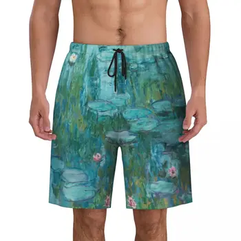 Водните Лилии на Клод Моне Мъжки Бански и Бански костюми бързо съхнещи Плажни Плажни шорти Градински Картини Плувни Шорти