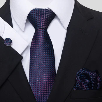Вратовръзка за мъжете 2023, Нов дизайн, Коприна, Сватбен подарък Набор от носа шалове, Аксесоари от костюми с цветен модел, Лилаво, Подходяща за официални партита