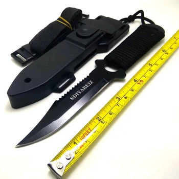 Гамаши /Стомана за парашутисти, Малък прав нож за оцеляване на открито, на къмпинг, Тактически нож, Ловен нож Джоба с ABS-черупка