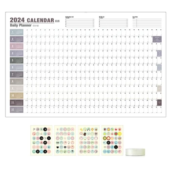 Годишен календар на 2024 година, календар на хладилника за изготвяне на план и график, линейчатые блокове