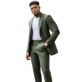 Годишният Зелен блейзър 2023, мъжки костюми, оборудвана комплект от 2 теми, яке и панталони, модни и ежедневни однобортная мъжки дрехи с висока яка